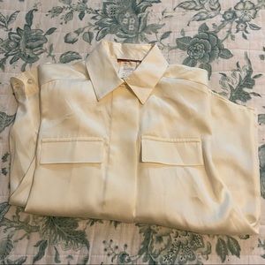 White silk satin button down
